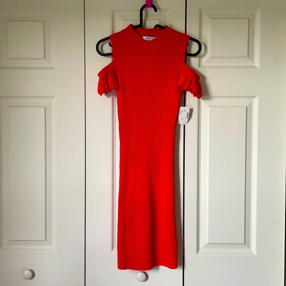 Red tight ribbed dress with shoulder cutouts